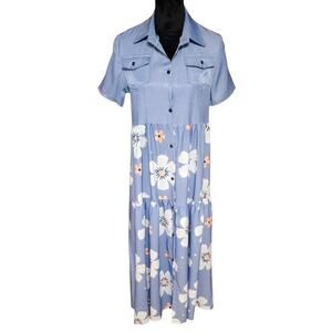 JC Fashion Vintage Women's Large Long Maxi Dress Casual Daisy Floral Button Down